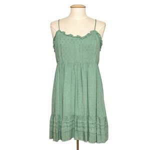 Umgee Womens Dress L Dusty Mint Swiss Dot Ruffle Babydoll Boho Cottagecore NWT